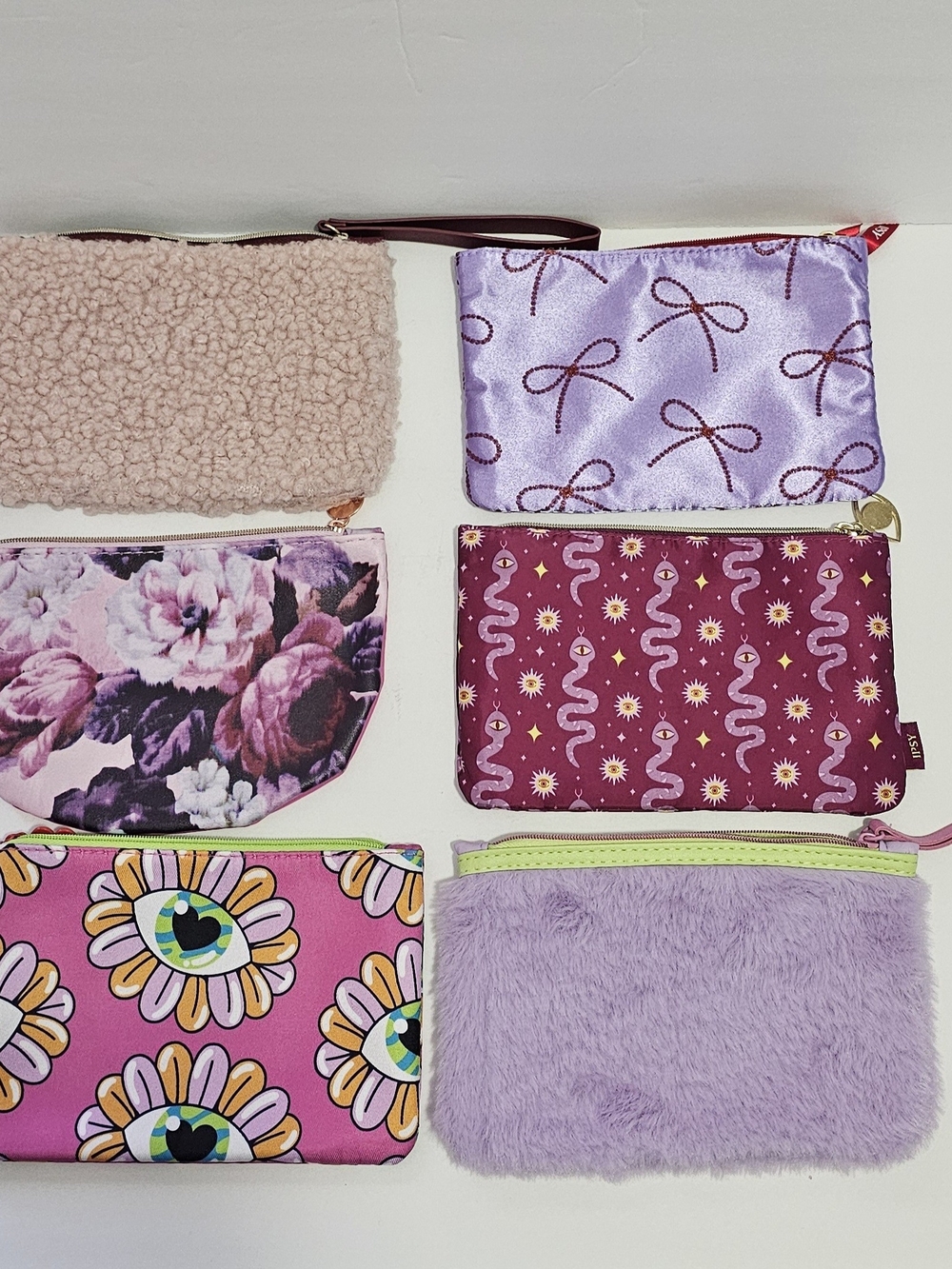 Ipsy Lot of 6 Multicolor Zipper Makeup Bags Cosmetic Pouches Assorted